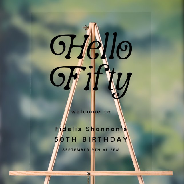 Hello Fifty Retro | 50th Birthday Welcome Sign (Neutral)