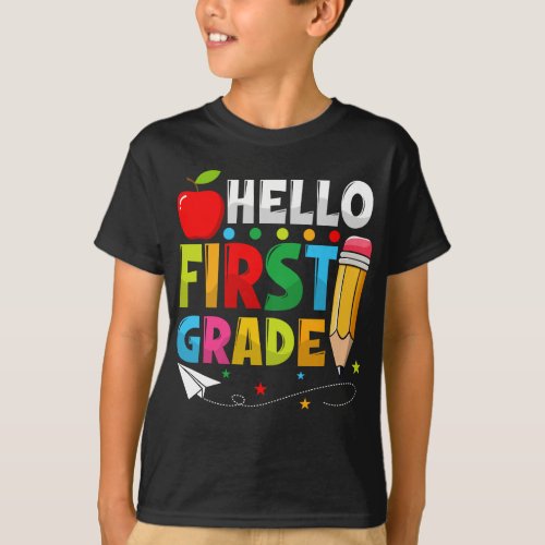 Hello First Grade 1st Day Of School Teacher T_Shirt