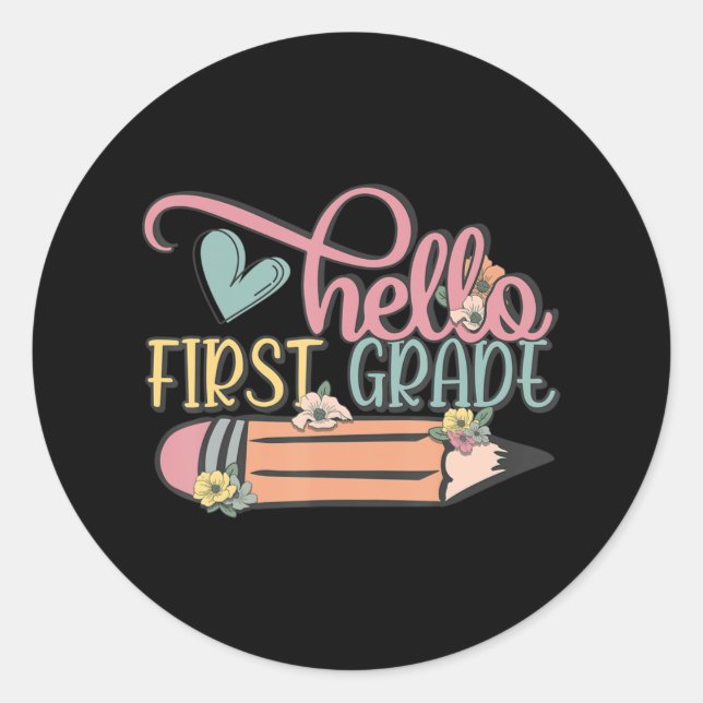 Hello First Grade  1st Grade Back To School Boys G Classic Round Sticker (Front)