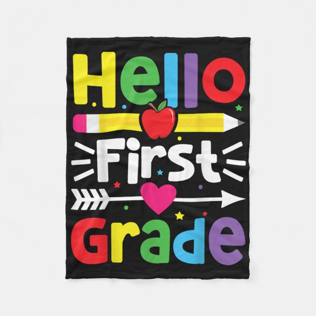 Hello First Grade 1st Grade Back To School Teacher Fleece Blanket (Front)