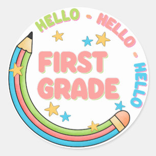 Hello first grade back to school classic round sticker