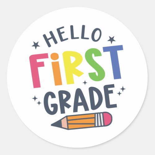 Hello first grade back to school classic round sticker