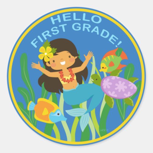 Hello First Grade Back To School Mermaid Classic Round Sticker