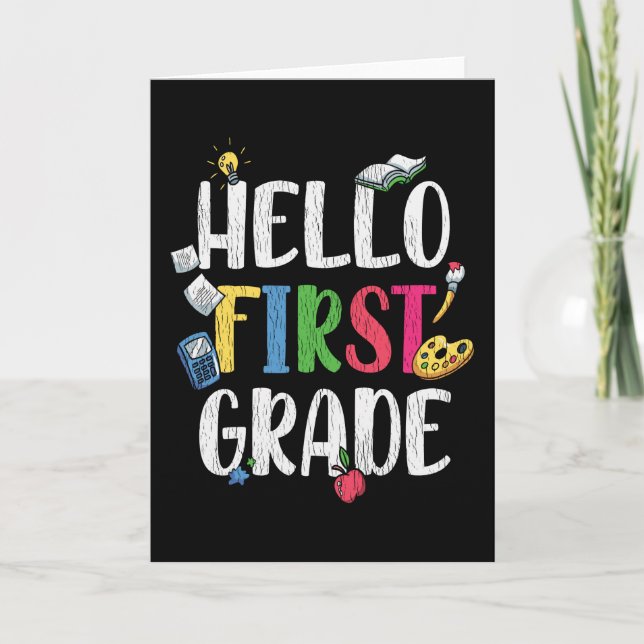 Hello First Grade Classroom Back School Kids Gift Card (Front)