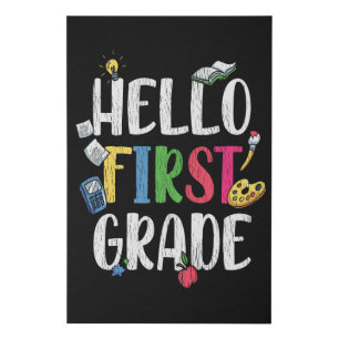 Hello First Grade Classroom Back School Kids Gift Faux Canvas Print