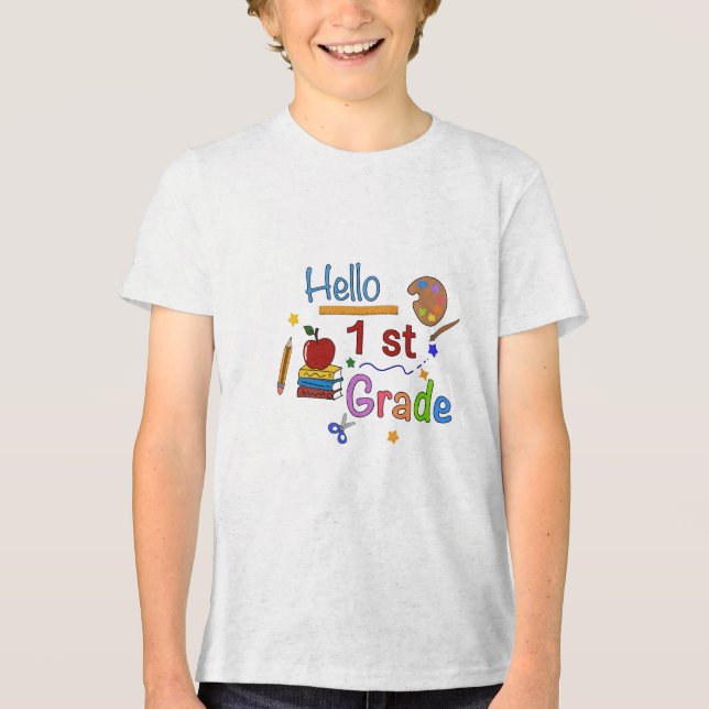 Hello First Grade - Cute Back to School Design for Tri-Blend Shirt (Front)