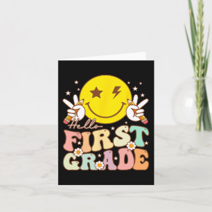 Hello First Grade Hippie Smile Face 1st Grade Back Card
