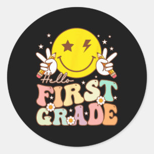 Hello First Grade Hippie Smile Face 1st Grade Back Classic Round Sticker