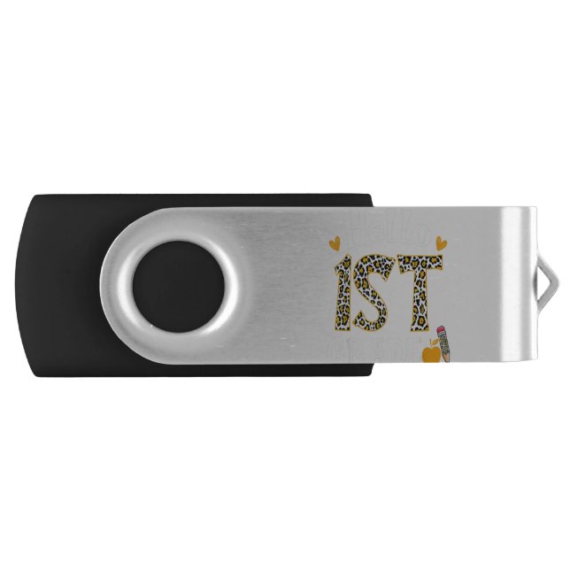 Hello First Grade Leopard print 1st Grade Back To Flash Drive (Front)