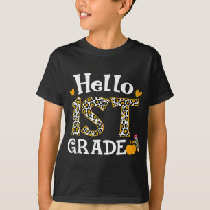 Hello First Grade Leopard print 1st Grade Back To  T-Shirt
