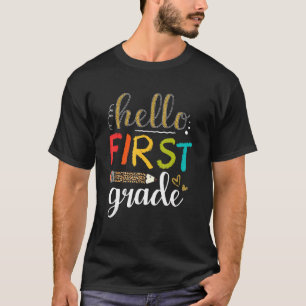 Hello First Grade Leopard Print 1st Grade Teacher  T-Shirt