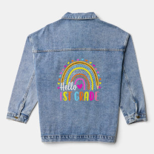 Hello First Grade Leopard Rainbow Teacher Back To Denim Jacket