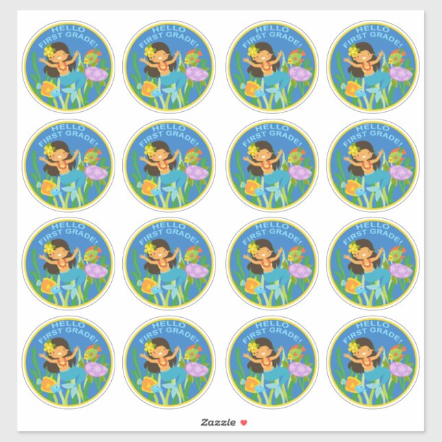 Hello First Grade! Mermaid Fishies Sticker (Sheet)