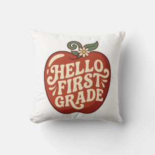 Hello First Grade Retro Apple Back to school Throw Pillow