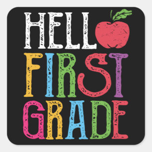 Hello First Grade School Teacher Kids Back School Square Sticker
