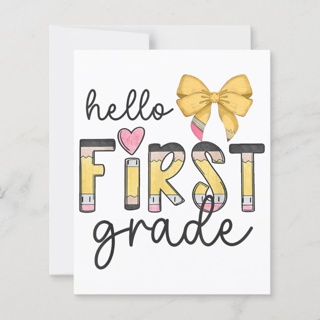 Hello First Grade Teacher Coquette Pencil Bow Back (Front)