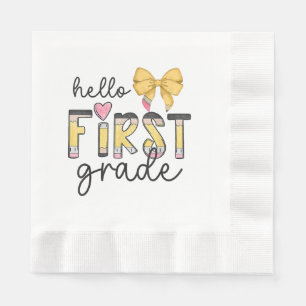 Hello First Grade Teacher Coquette Pencil Bow Back Napkins