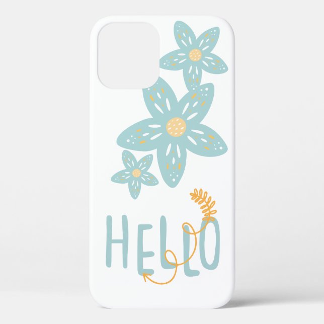 Hello Floral Boho Blue Yellow Modern Cute Case-Mate iPhone Case (Back)