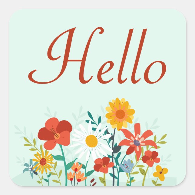 Hello Floral Mint Green Flowers Sticker / Seal (Front)