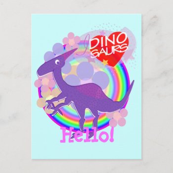 Hello Flower Purple Dinosaur Postcard by dinoshop at Zazzle