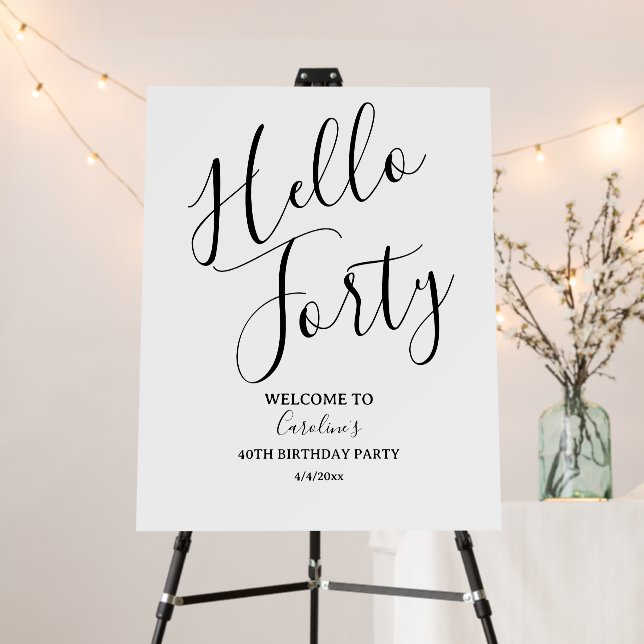 Hello Forty 40th Birthday Party Welcome Sign  (In Situ (Stand))