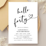 Hello Forty Black and White 40th Birthday Party Invitation<br><div class="desc">Celebrate turning forty with style using this modern black and white “Hello Forty” birthday invitation. Featuring sleek typography and a minimalist layout,  it’s perfect for an elegant dinner,  cocktail night,  or sophisticated milestone party. A timeless and classy choice for your 40th birthday celebration.</div>