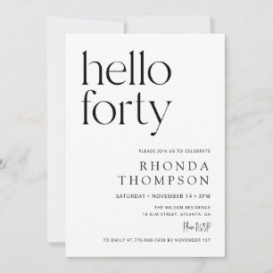 Hello Forty Classic Simple 40th Birthday Invitation