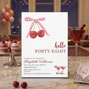 Hello Forty Eight Cherry Martini Birthday Party Invitation