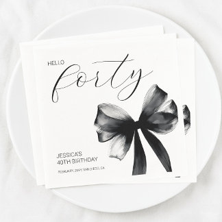 Hello Forty Elegant Script Bow 40th Birthday Party Napkins