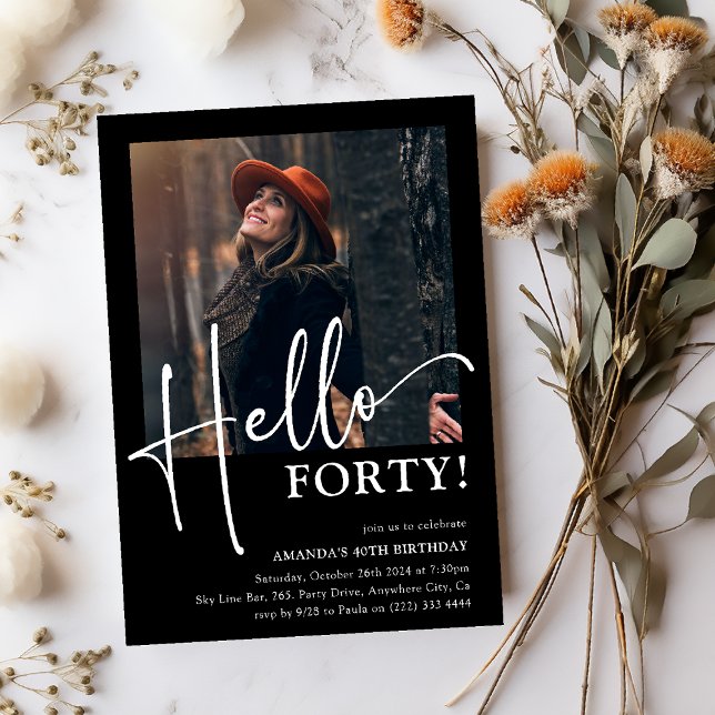 Hello FORTY! Minimal 40th Birthday Party Invitation (Creator Uploaded)