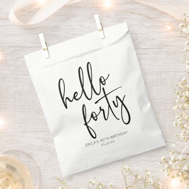 Hello Forty Minimalist 40th Birthday Party Favor Bag (Clipped)