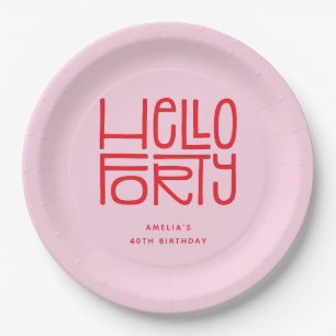 HELLO FORTY Modern 40th Birthday Paper Plates