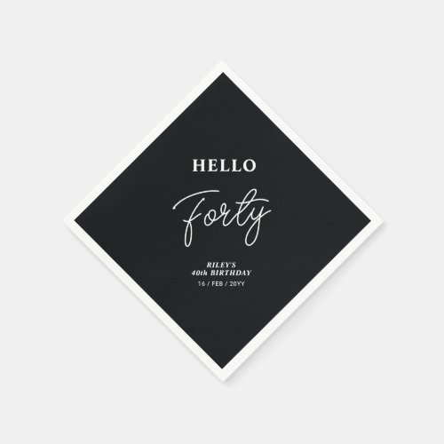 Hello Forty  Modern Black 40th Birthday Party Napkins