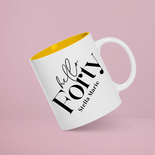 Hello forty modern minimal elegant 40th birthday mug