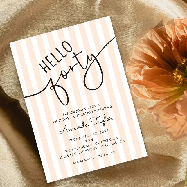 Hello Forty Modern Script Chic 40th Birthday Party Invitation | Zazzle