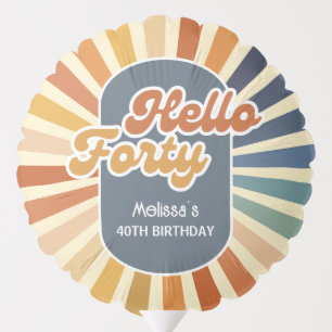 Hello Forty Retro Sun Groovy Wave Birthday Balloon