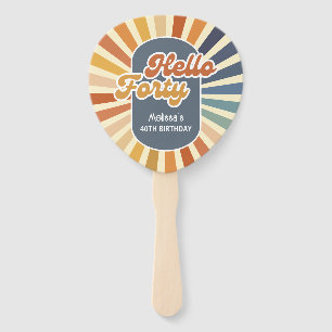 Hello Forty Retro Sun Groovy Wave Birthday Hand Fan