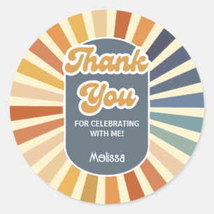 Hello Forty Retro Sun Groovy Wave Thank You Classic Round Sticker