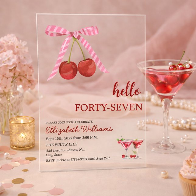 Hello Forty Seven Martini Birthday Party Acrylic Invitations (Creator Uploaded)