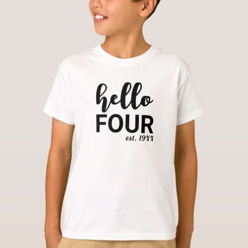 Hello Four Personalized  Birthday T_Shirt