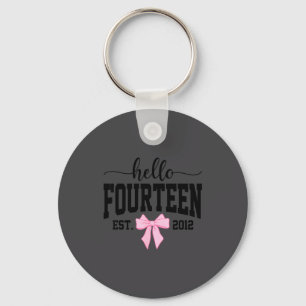 Hello Fourteen Est 2012 Coquette Bow 14th Birthday Keychain
