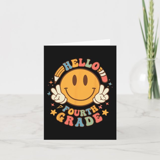Hello Fourth Grade Back To School Groovy Teacher S Card (Front)