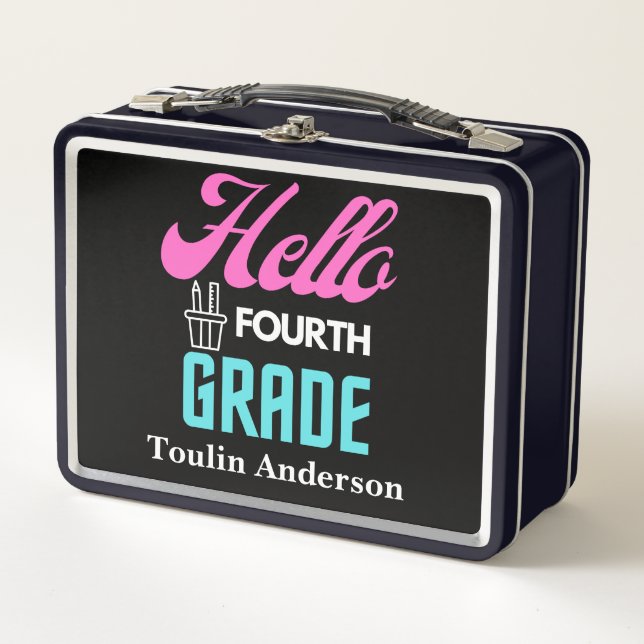 Hello Fourth Grade, Back To School Metal Lunch Box (Front)