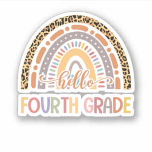 Hello Fourth Grade Leopard Rainbow Back To School Sticker