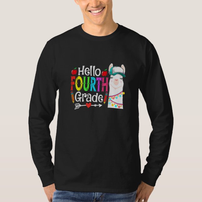 Hello Fourth Grade Llama Back To School First Day T-Shirt (Front)
