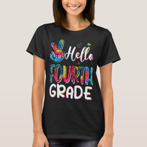 Hello Fourth Grade Peace Sign Tie Dye Back To Scho T_Shirt