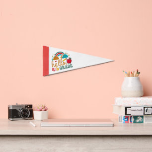Hello Fourth Grade Retro Groovy Pennant Flag