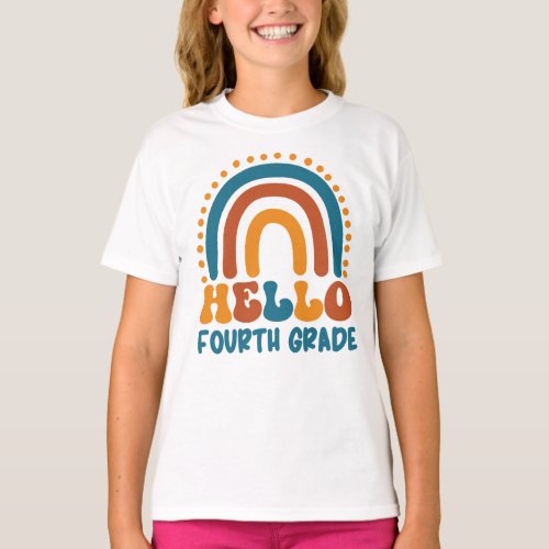 Hello Fourth Grade Retro style boho rainbow T_Shirt