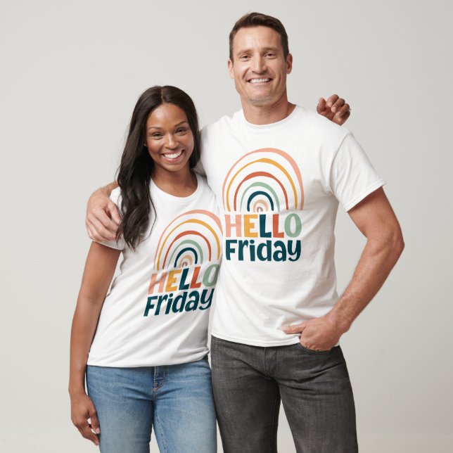 Hello Friday fun rainbow retro colorful boho T-Shirt (Unisex)