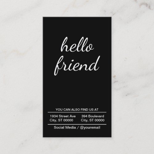 hello friend black business card